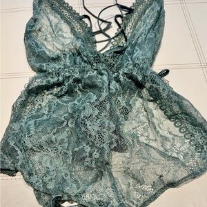 Victoria's Secret Lace Y2K Teddy in Sage Green